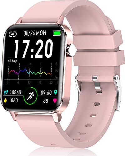andfive Smartwatch, Reloj Inteligente Mujer con IP68 Monitor de Sueño y Pulsómetro, Reloj Deportivo Podómetro, Calorías, Pulsera de Actividad Inteligente 1.4" para iOS y Android, Hombre y Mujer(Rosa)