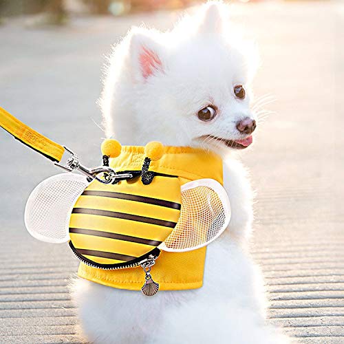 Arnés para Perros y Conjunto de Correa, PTN Chaleco de Nailon de Malla Suave, Mochila Pequeña con Cremallera, Cuerda de Remolque con Bonito Amarillo para Perros Pequeños y Medianos M (6kg-9kg)