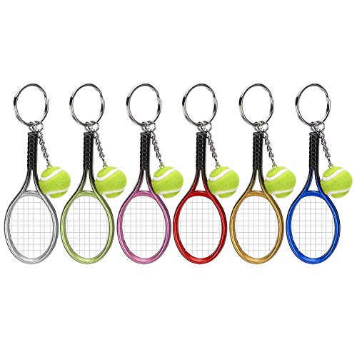 Atyhao Llavero de raqueta de tenis, 6 piezas Mini tenis y llavero colgante de raqueta Llavero de personalidad Modelo de simulación Bolsa Decoración colgante