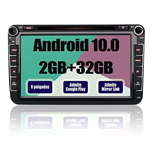 AWESAFE Android 10.0 [2GB+32GB] Radio Coche con Pantalla 2 DIN para VW, Autoradio para VW con WiFi/GPS/Bluetooth/RDS/CD DVD/USB/FM Am/SD/RCA, Admite Mandos del Volante y Aparcamiento
