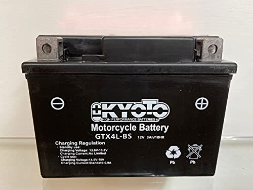 Batería para moto Kyoto GTX4L-BS (YTX4L-BS) compatible con Bombardier-Can AM DS Mini 50 2003-2006 – Lista para su uso 12 V 3 Ah 114 x 71 x 86 mm