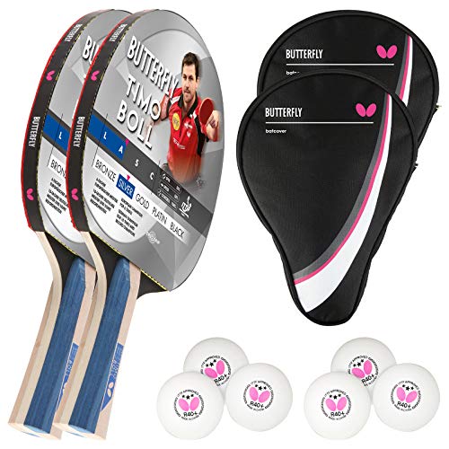 Butterfly Timo Boll Silver - Juego de 2 raquetas de ping pong (incluye 2 fundas para drive y 2 3 pelotas de ping-pong ITTF R40) Butterfly Timo Boll Silver - Juego de 2 raquetas de ping pong (incluye 2 fundas para drive y 2 3 pelotas de ping-pong ITTF R40)