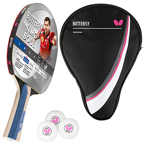 Butterfly Timo Boll Silver - Juego de raquetas de ping pong (incluye funda para drive y 3 pelotas ITTF R40)