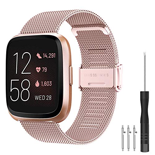 Correa Compatible con Fitbit Versa 2 Correa/Fitbit Versa Correa, Acero Inoxidablea Pulsera de Repuesto de Metal Correa para Fitbit Versa 2/Versa/Versa Lite/Versa SE