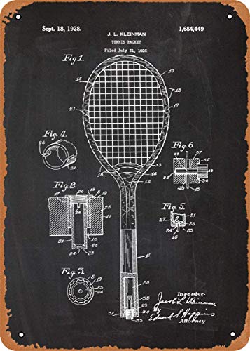 Dibujo de patente deportiva No1 1928 Raqueta de tenis - Arte de pared de dibujo de patente 12 "x 8" Cartel retro vintage de chapa metálica Dibujo de patente deportiva No1 1928 Raqueta de tenis - Arte de pared de dibujo de patente 12 "x 8" Cartel retro vintage de chapa metálica