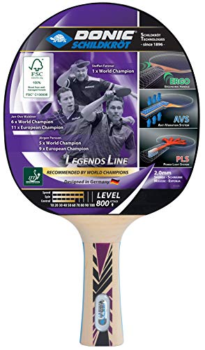 Donic-Schildkröt Raqueta de Tenis de Mesa Legends 800, AVS, PLS y Ergo-Grip, Esponja de 2,0 mm, Madera FSC, Almohadilla Champion-ITTF, 754425