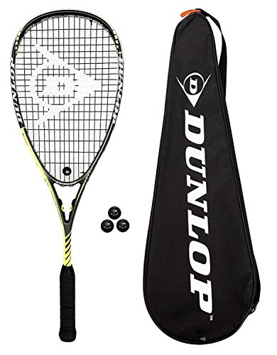 Dunlop Blackstorm - Raqueta de squash de titanio y grafito + 3 Pro Squash Balls (Blackstorm Graphite 3.0)