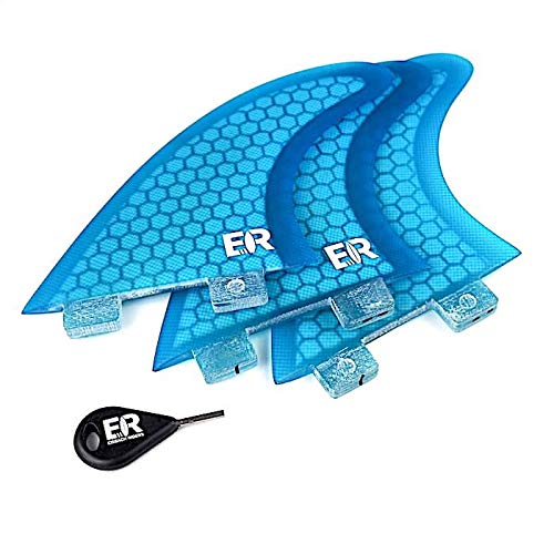 Eisbach Riders - FCS Surfboard Fiberglas Honeycomb Thruster Fin Set with Fin Key - Quillas para Tablas de Surf - Size Small/Medium/Large (Blue)