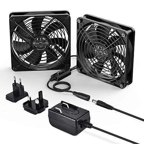 ELUTENG 120mm Fans 12V 1A, Dual PC Fan DC Powered Quiet Desk Fan 2 In 1 Cooling Fan with Speed Controler & Black Metal Grill for Receiver DVR Computer PC PS4 XboxTV Box Laptop AV Cabinet