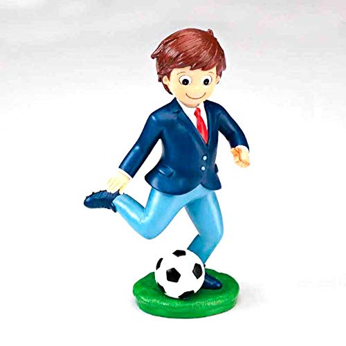 Figura para tarta de Comunión, niño con balón de fútbol. Muñeco pastel de Primera Comunión. Figura para tarta de Comunión, niño con balón de fútbol. Muñeco pastel de Primera Comunión.
