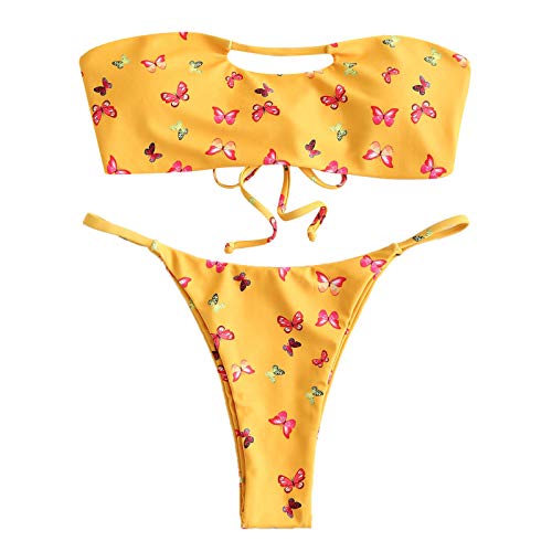 FreeL Bikini de triángulo puch up para mujer, sexy, tirantes finos, bañador de playa, bañador de dos piezas, tallas L/M/S amarillo S