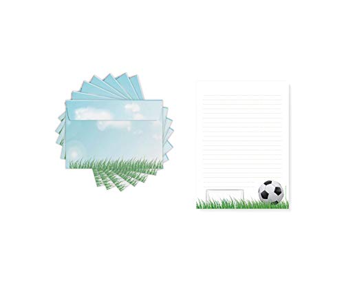 Friendly Fox Papel de carta infantil con diseño de balón de fútbol – Bloc de notas con líneas – Bloc de cartas A5 con 50 hojas y 20 sobres