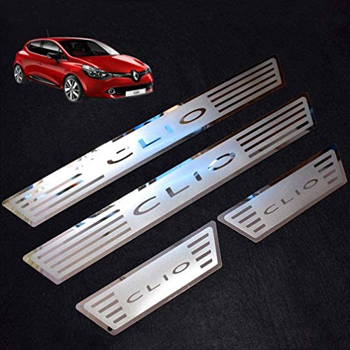 GODLV 4Pcs Acero Inoxidable Coche Decoración Estribos, para Renault Clio IV Clio 4 2014-2020 Protector de Umbral de Puerta, Car Exterior Pasos Pedal Kick Plates Decorativo Accesorios