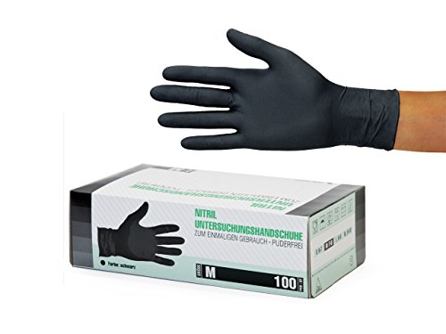 Guantes Desechables de Nitrilo 1000 (10x100) Unidades Caja, (M, Negro) Guantes de examen, sin latex, sin polvo, no estériles, disposables medical gloves
