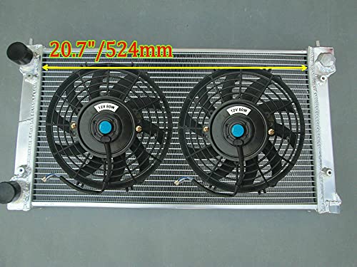 H = 524mm radiador de aluminio + ventiladores para 1980-1991 GOLF GTI MK1 MK2 Scirocco Je-tta Rabbit Caddy 1,6 1,8 8 V MT Volks-wagen V-W