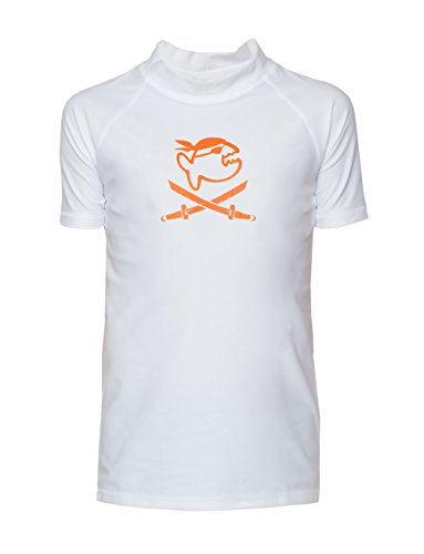 iQ-Company UV 300 Shirt Kids Jolly Fish - Camiseta con manga corta de natación para niños, color blanco/naranja, talla 140 cm