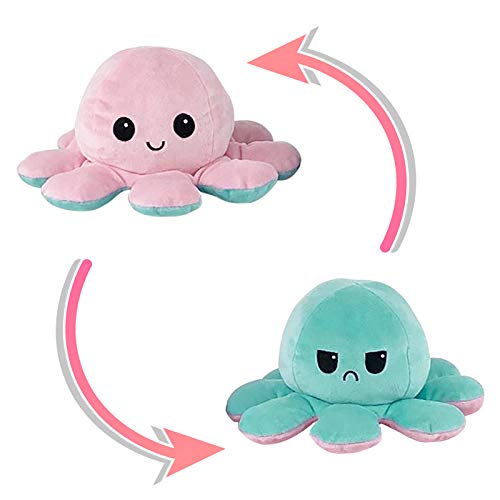 Juguetes de pulpo, muñeca de pulpo con tapa de doble cara, linda muñeca de animales de pulpo reversible como regalo para niños, familia, amigos, juguete creativo(azul claro a rosa)