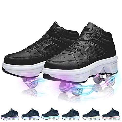 JZIYH Deformation - Zapatillas antideslizantes con cuatro ruedas para caminar automáticas invisibles, transpirables, suaves, aptas para deportes al aire libre, zapatos de rodillo para hombre