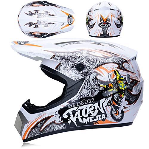 KAAM Casco de motocross unisex con gafas, para bicicleta de montaña, ATV, BMX, Downhill Enduro, color blanco y naranja, S