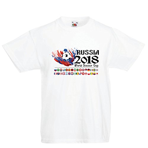 lepni.me Camiseta para Niño/Niña Copa Mundial de Rusia 2018, Las 32 Banderas Nacionales del Equipo de fútbol (12-13 Years Blanco Multicolor)