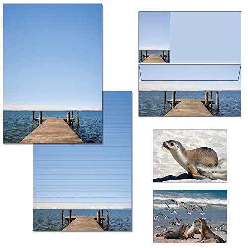 Mar Visión – 1 Bloc de notas DIN A4 + 15 sobres DIN Largo + 2 tarjetas postales bloque de juego de visión de Mar