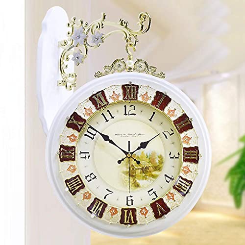 MingXinJia Relojes de Cabecera para el Hogar Relojes de Doble Cara, Raqueta de Madera Antigua Europea Reloj de Pared de la Sala de Estar Del Hogar Chino Dormitorio de Moda Reloj de Pared Silencioso d