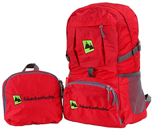 Mochila Plegable Ligera 35L Plegable Backpack - para Senderismo, Ciclismo, Viajes y Actividades al Aire Libre. Bolsa de Viaje Nylon Impermeable. Ajustable y Reflectante. (Rojo)