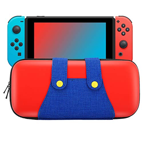 MoKo Funda Compatible con Nintendo Switch, Mario Estuche de EVA + PU Portátil Ligero Protector para el Panel del Control de Nintendo Switch con 10 Puestos de Cartucho de Juego – Rojo + Azul