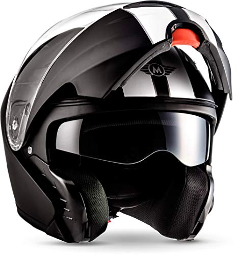 Moto Helmets® F19 «Gloss Black» Casco de moto, modular, abatible, casco integral para moto, ECE 22.05, visera solar con cierre rápido, funda, XS–XXL (53-64 cm)