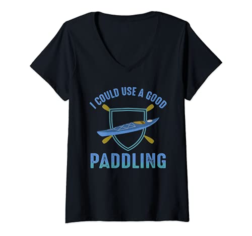 Mujer Rafting En El Río Podría Usar Un Buen Kayak De Remo Camiseta Cuello V