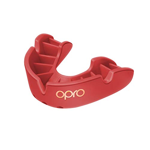OPRO Protector bucal Self-Fit Bronze - para Rugby, Hockey, Artes Marciales Mixtas, y Otros Deportes de Contacto (Rojo, Junior)