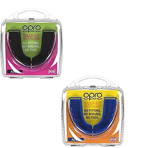 Opro Twin Pack Junior Snap Fit Protector bucal para Rugby, Hockey, Artes Marciales, Boxeo (Azul + Blanco Colores)