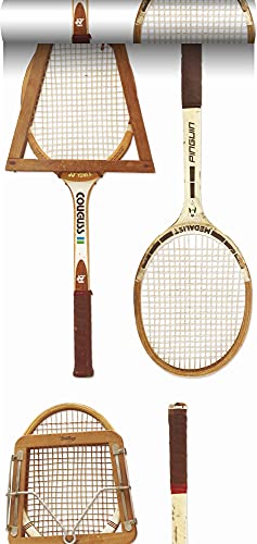 papel pintado XXL raquetas de tenis vintage blanco, marrón y beige - 158801 - de ESTAhome