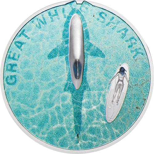 Power Coin Great White Shark Gran Tiburon Blanco 1 Oz Moneda Plata 5$ Palau 2021