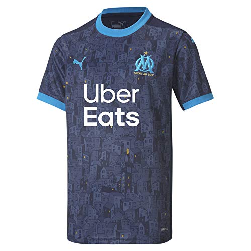 PUMA Olympique Marsella Temporada 2020/21-AWAY Shirt Replica JR with Sponsor PE Camiseta Segunda Equipación, Niño, Peacoat/Bleu Azur, 176