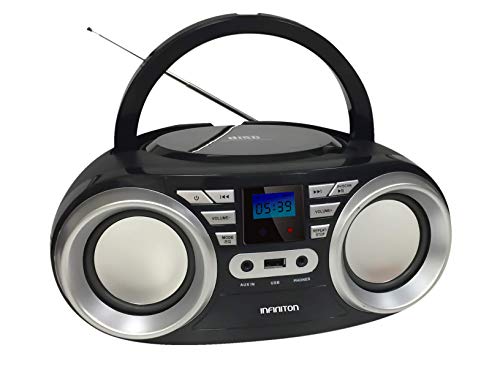 Radio CD INFINITON Boombox (Lector de CD/Mp3/WMA, USB. Radio FM, AUX, Display LED) (SIN Bluetooth, Negro)