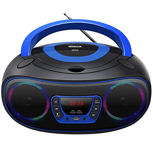 Radio CD,Radios portátiles Boombox, Reproductor de CD MP3 estéreo Portátil con Bluetooth, USB, Entrada Aux, Conector para Auriculares (WCD9949)