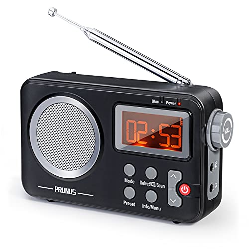 Radio Dab PRUNUS J-409, Radio Portátil FM, Radio Altavoz Bluetooth con función de preselección, Función de Hora, Equipado con Pantalla Grande y Perilla Grande