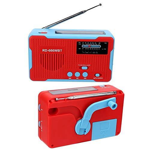 Radio de manivela con energía Solar, RD-666WBT Manivela de Emergencia portátil con energía Solar Radio Am FM con Linterna LED, Alarma SOS para emergencias y Exteriores(Rojo)