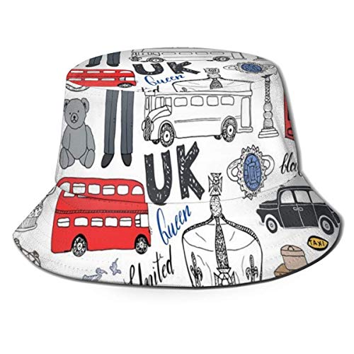 Sombreros de Cubo I Love London Autobús de Dos Pisos Cabina de teléfono Cabina Corona de Reino Unido Big Ben Visera Transpirable Gorra para Exteriores para protección UV