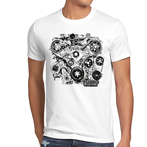 style3 Tubo Vintage Camiseta para Hombre T-Shirt v8 Motor Sound, Talla:L;Color:Blanco