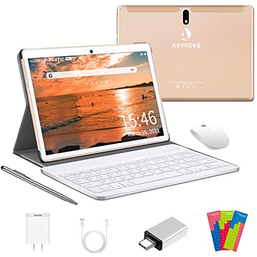 Tablet 10 Pulgadas 4G LTE WiFi, Android 10.0 Ultrar-Rápido Tablets 4GB RAM + 64GB ROM / 128GB Escalable, Laptop Convertible de Oficina-Quad Core, Dual SIM 8000mAh|Bluetooth|GPS|OTG|Type-C (Oro)