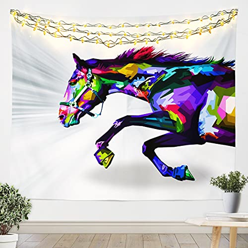 Tapiz de pared de caballo con estampado de caballo para niños y niñas, colorido tapiz geométrico para colgar en la pared, lindo potro, arte de pared para dormitorio, sala de estar, grande 122 x 182 cm