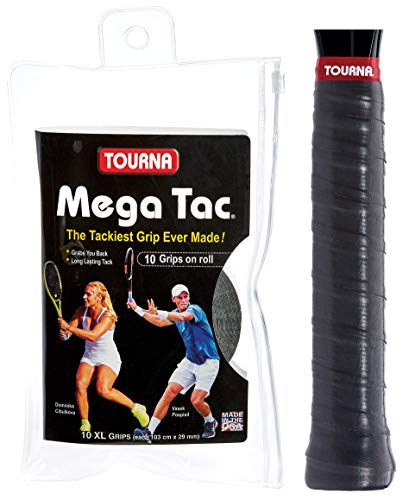 Unique Tourna Mega TAC - Recambio para Raquetas de Tenis (XL, 10 Unidades), Color Negro