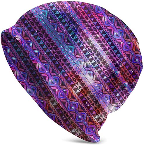 Unisex Purple Nebula Galaxy Aztec Beanie Skull Cap Elástico Cálido Sombrero de Punto Holgado Regalos para Hombres Mujeres