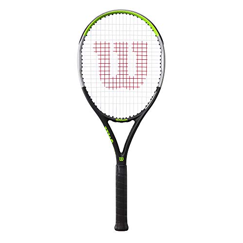 Wilson Raqueta de tenis, Blade Feel 100, Jugador de nivel intermedio, Compuesto de fibra de carbono y basalto, Verde/Gris/Negro, WR054510U2
