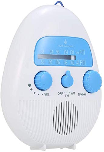 xiegons0 Ducha Radio Impermeable Am FM, Exterior Portable Mini Ducha Radio Interior Altavoz Bluetooth - Blanco y Azul, Free Size