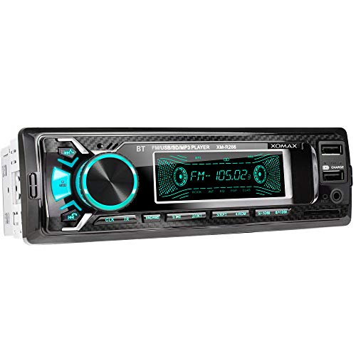 XOMAX XM-R266 Radio de Coche con Bluetooth I Carga del teléfono móvil a través del Segundo Puerto USB I Óptica de Carbono I 7 Colores Ajustables I USB, SD, AUX I 1 DIN