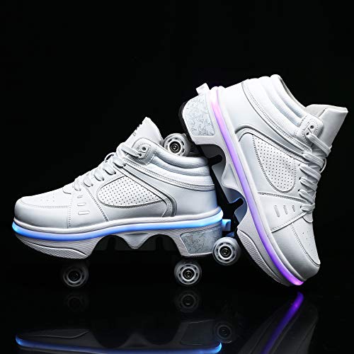 Zapatos de patín con luz, Deformación con rueda, LED Walk Running para adultos y niños (blanco, EUR41)