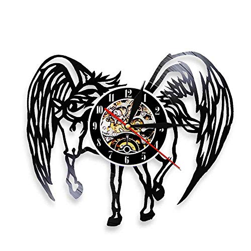 30cm Diseño moderno Unicornio Decorativo Reloj de pared artístico en 3D Pegaso Animal Vinilo LP Registro Caballo Reloj de tiempo retro Decoración para el hogar Regalos del día de la madre Relojes de